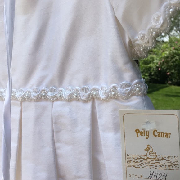 100% Silk White Christening/Baptism Gown w/Bonnet - Picture 3 of 3